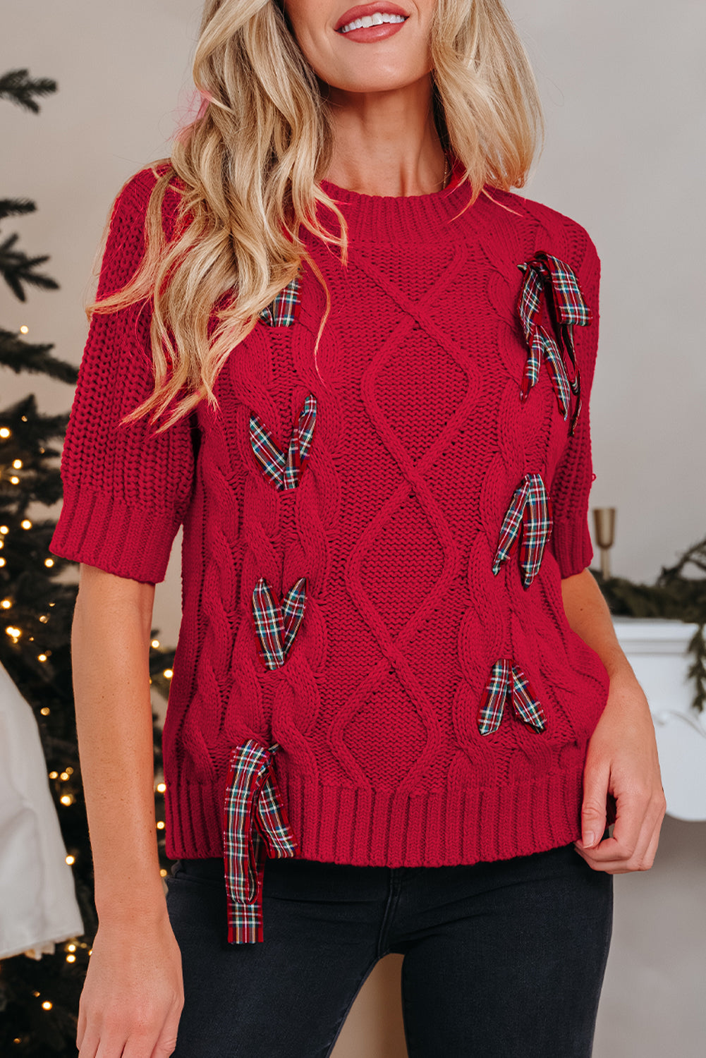 Lace up Holiday Puff Sweater Dear-Lover Dropshipping