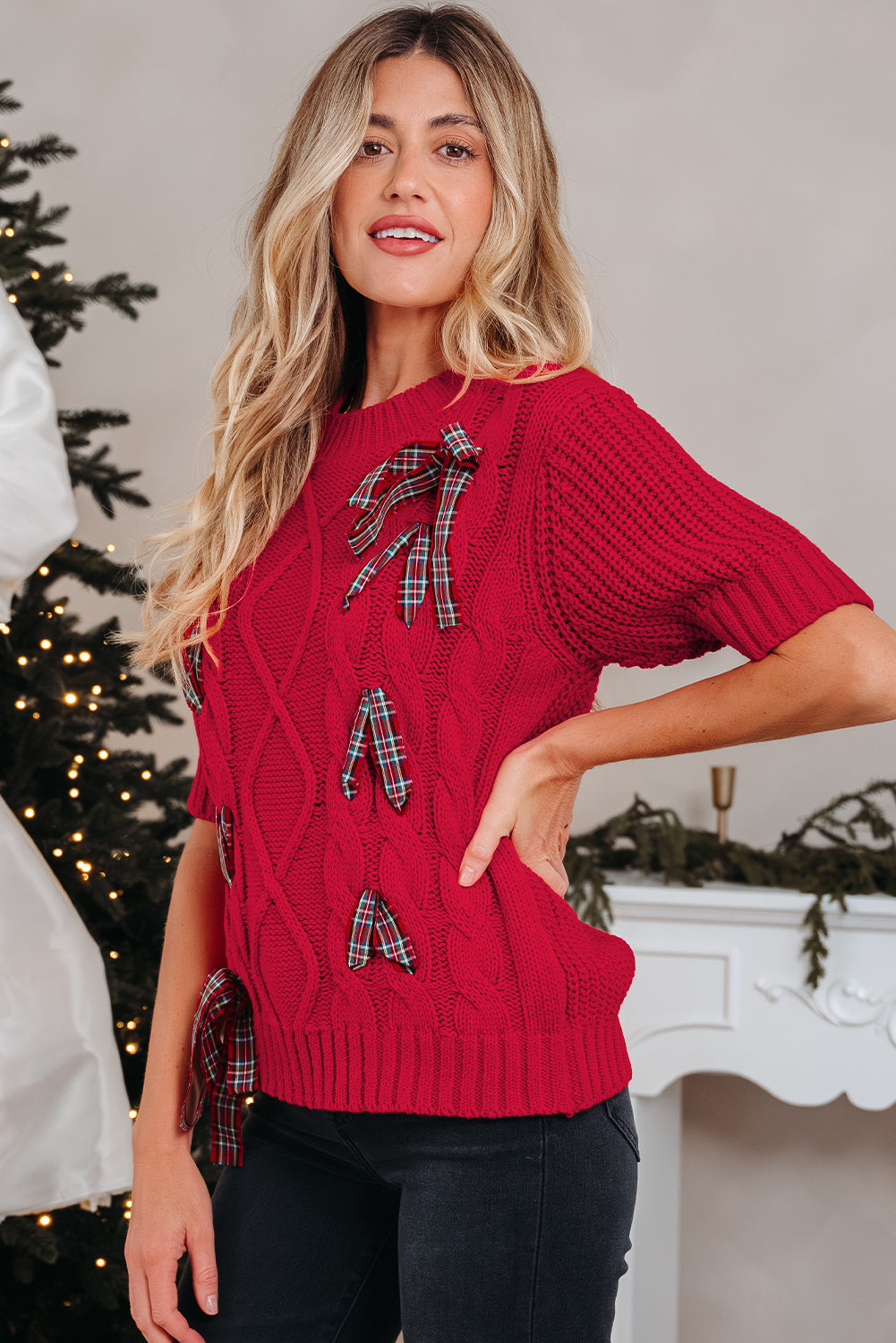 Lace up Holiday Puff Sweater Dear-Lover Dropshipping