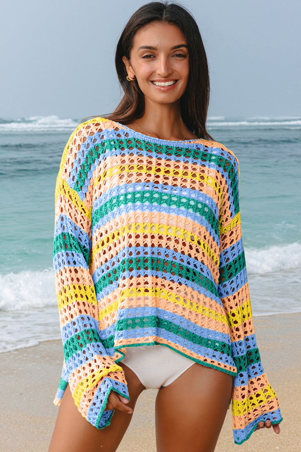 Multicolor Stripe Knit Sweater Beach Cover Up Daisie Boutique