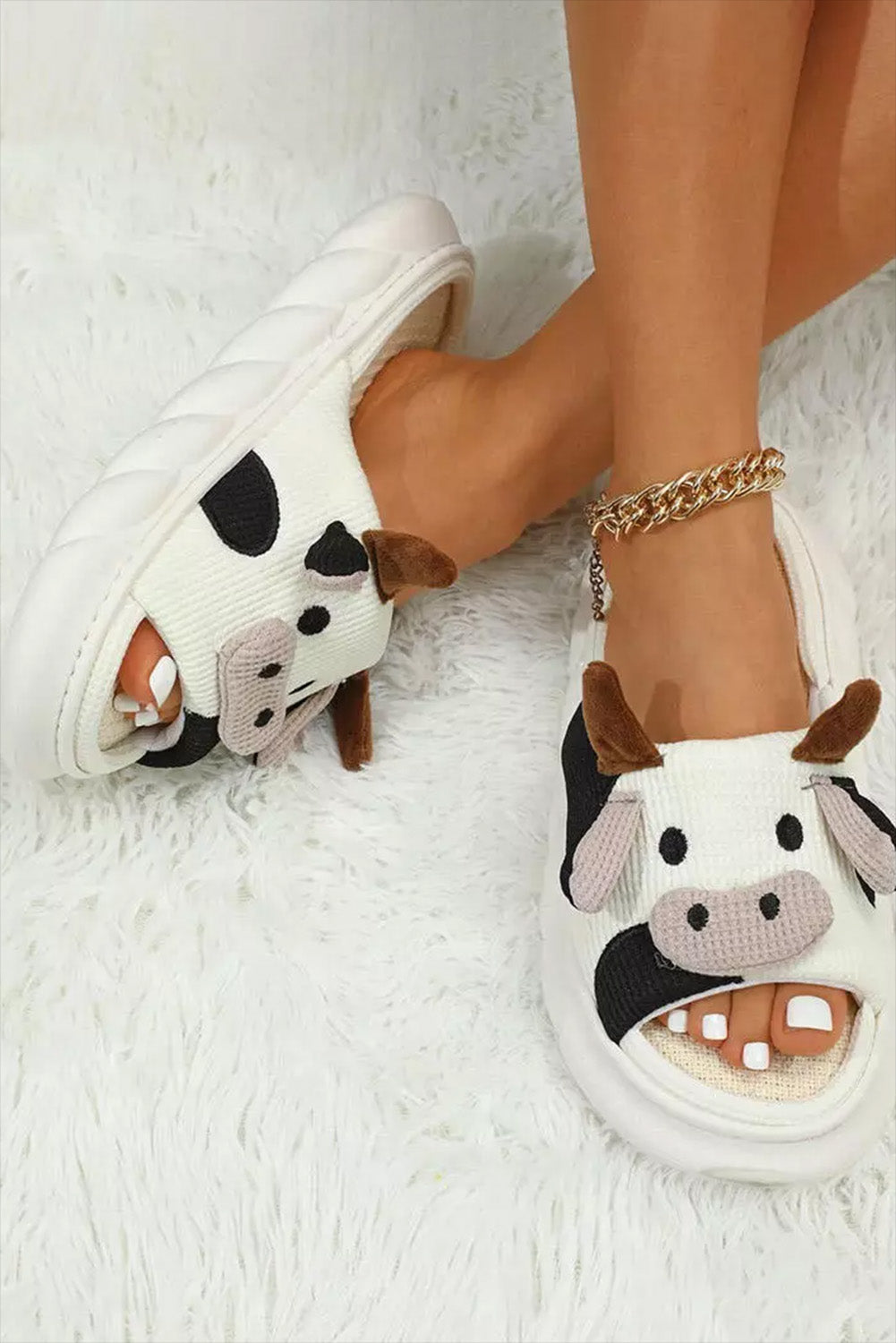 Cute Cow Pattern Open Toe Slippers Daisie Boutique