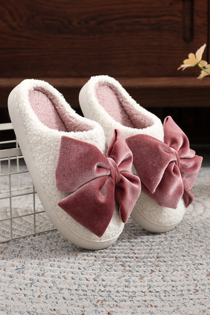 Bow Decor Plush Slippers Dear-Lover Dropshipping