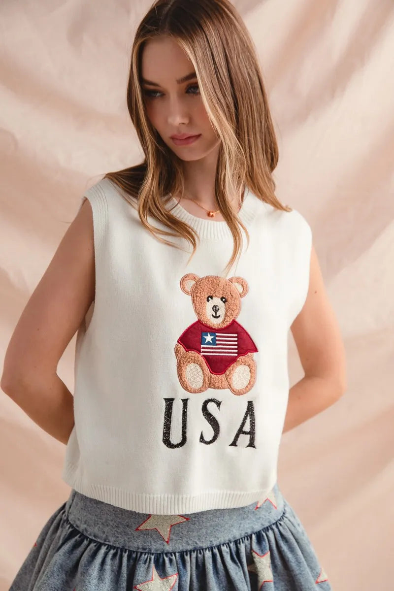 SO ME Teddy Bear Wearing An American Flag With Usa Embroidered Sweater Vest My Pampered Life Seattle