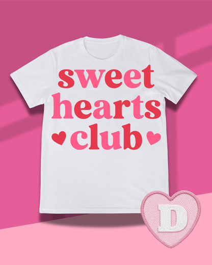 Sweet Hearts Club Tee — White Graphic T-Shirt | Red & Pink Heart Design | Sizes S-4XL