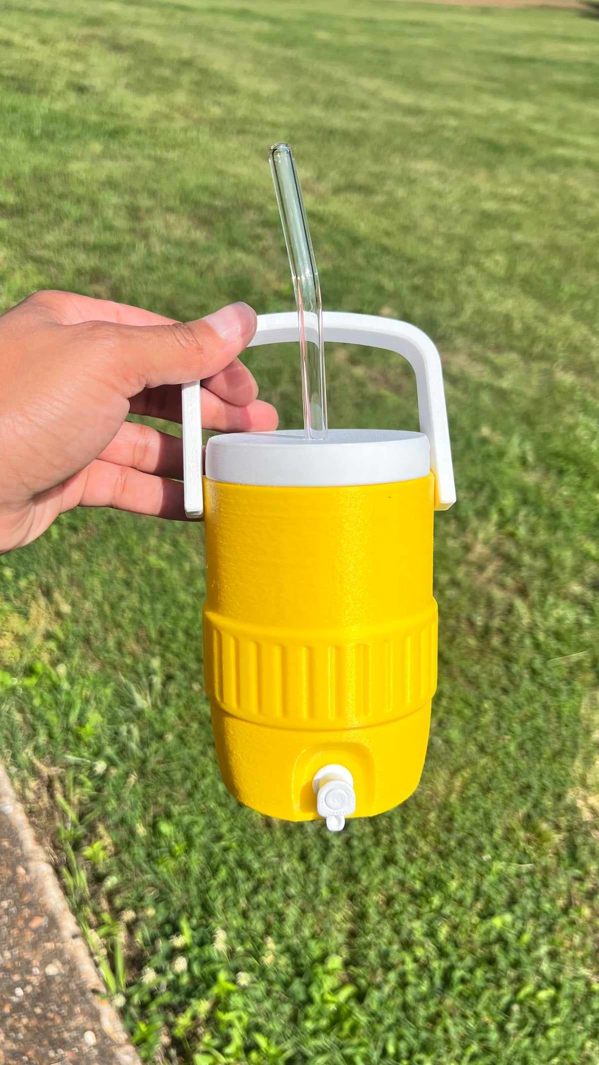 Bright yellow mini cooler style drink can holder for 12 oz beverage cans